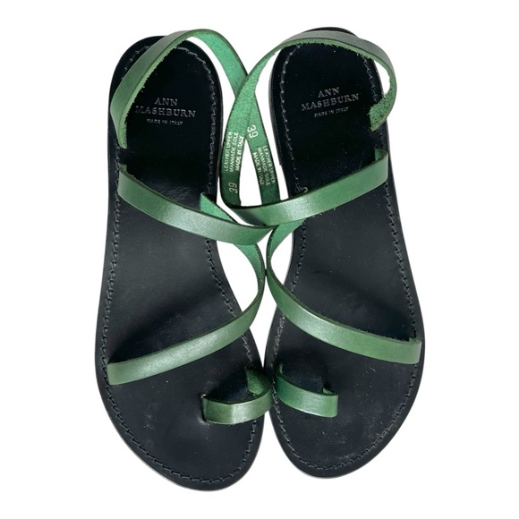 Ann Mashburn Green Leather Diagonal Strap Sandal - Picture 2 of 4
